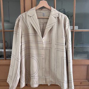 Toteme Beige Cream Graphic-Print Silk Button-Front Top